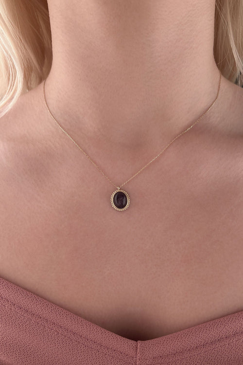 14ct Gold Amethyst Stone Twisted Necklace